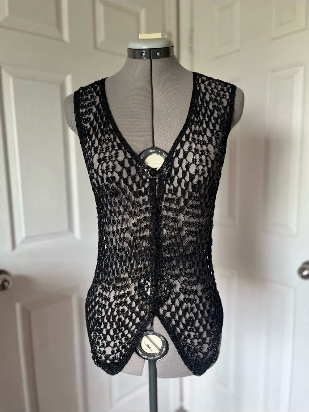 Beaded Vintage Crochet Vest Top, Black, Size S/M